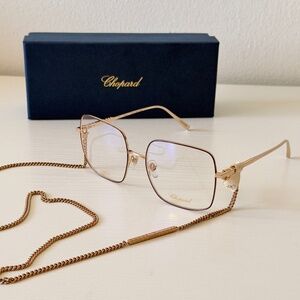 New! Chopard Rose Gold Eyeglasses, Titanium with Chain, VCHF49 0357, Authentic